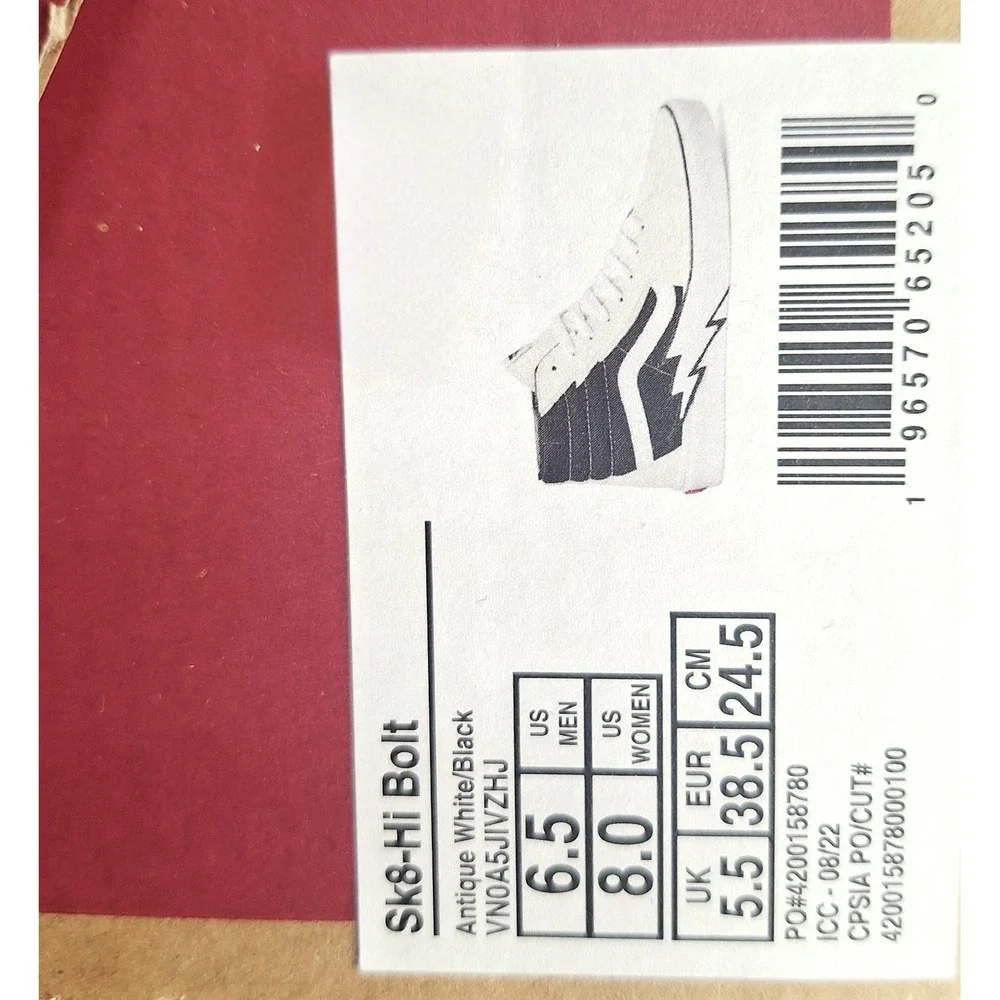 Vans Sk8-Hi Bolt Antique White Black Lightning 2022 Men Sz 6.5 / Women Sz 8.0